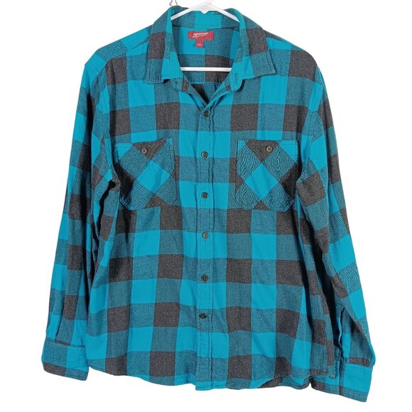 Arizona Jean Co Plaid Long Sleeve Button-Up Shirt Mens Large 100% Cotton Rugged - Picture 1 of 5